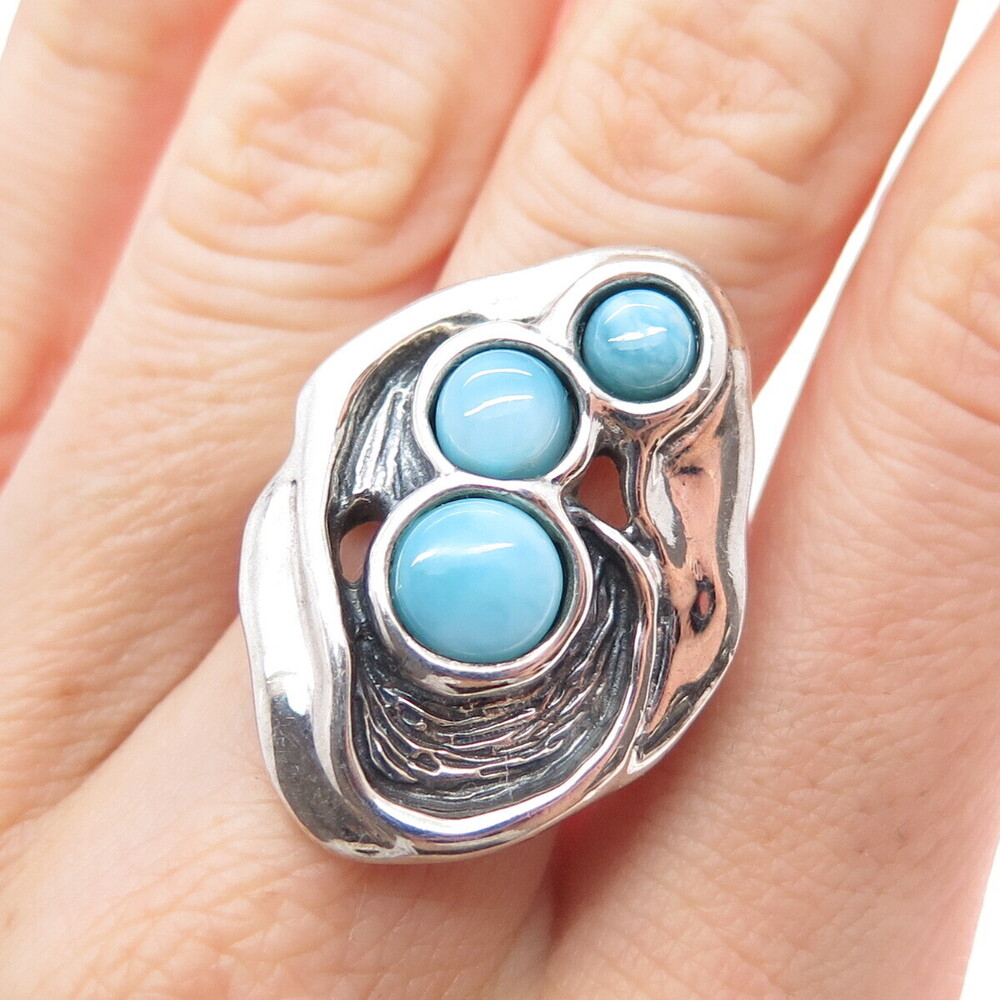 HAGIT GORALI 925 Sterling Silver Vintage Israel Larimar Modernist Ring Size 8